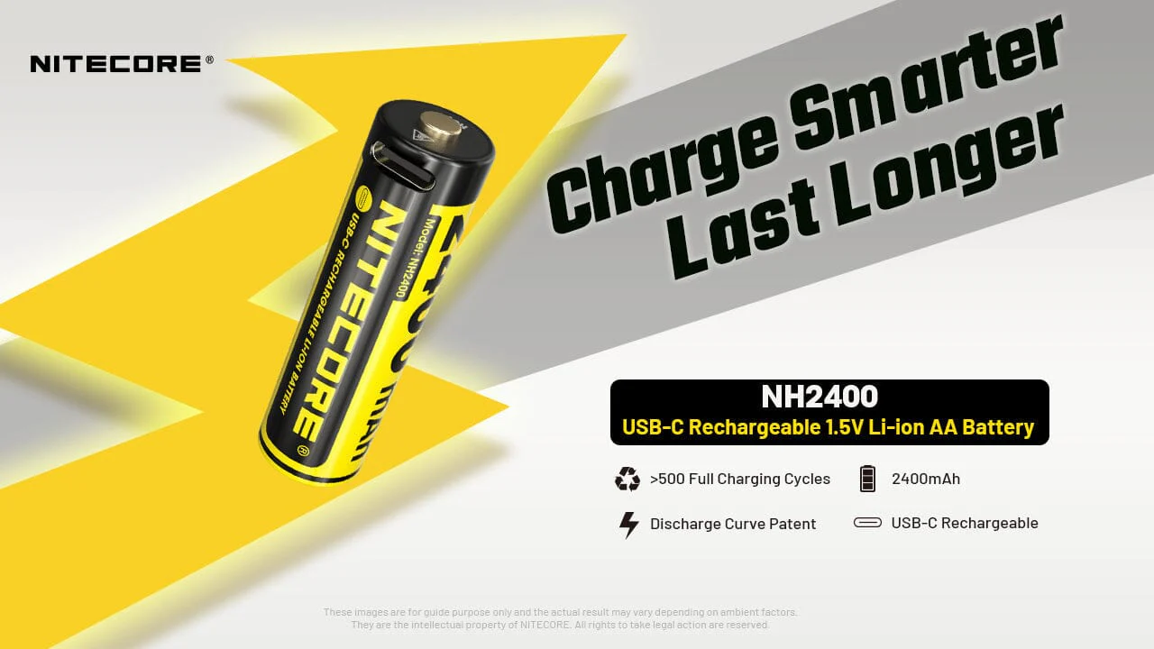 Nitecore NH2400 2400mAh USB-C Rechargeable AA Battery 4-Pack - Image 2