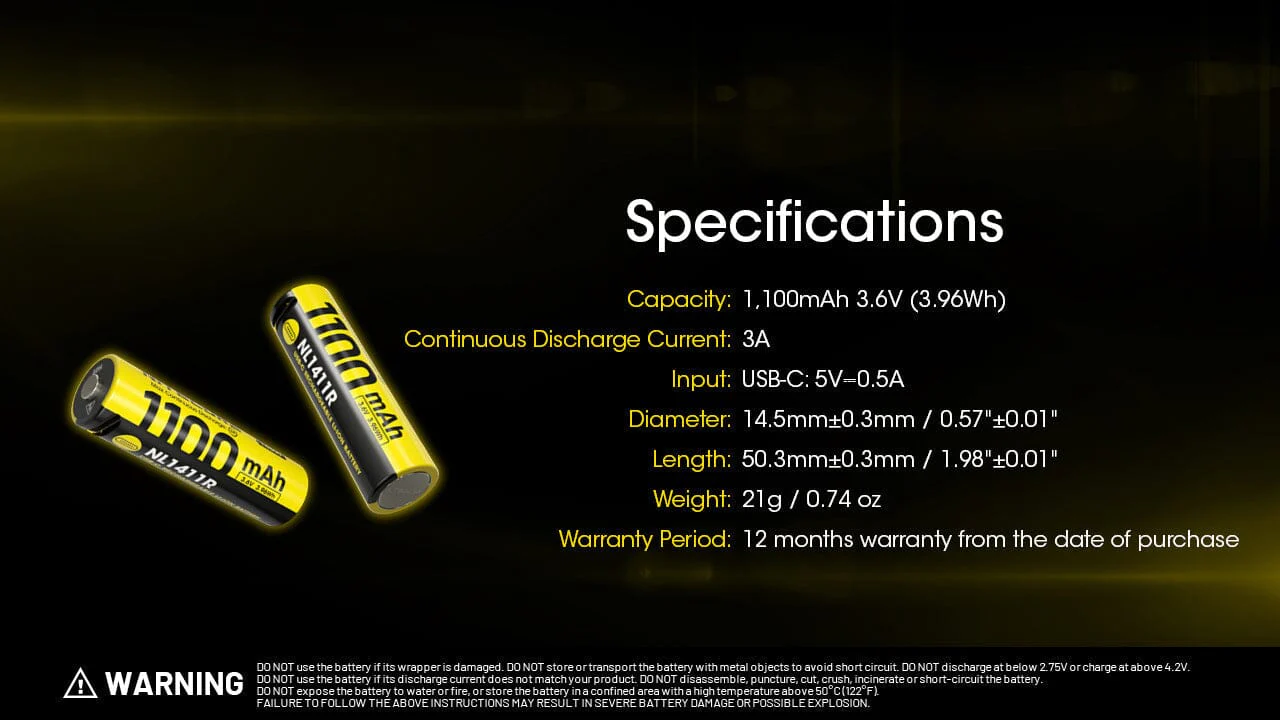 Nitecore NL1411R 1100mAh USB-C Rechargeable 14500 Battery - Image 11
