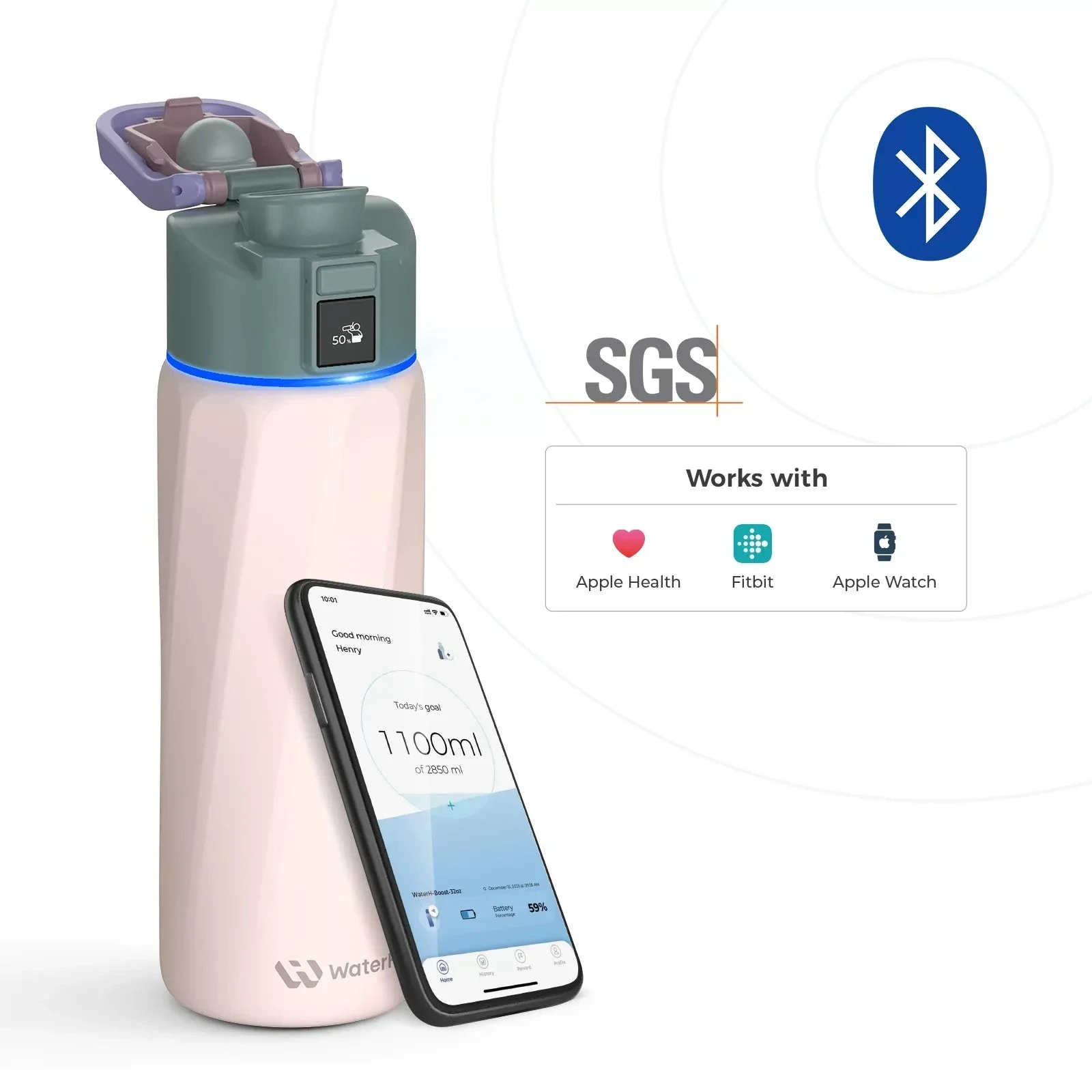 WaterH Boost Smart Water Bottle: 24 oz Hydration Tracker with APP & Insulation