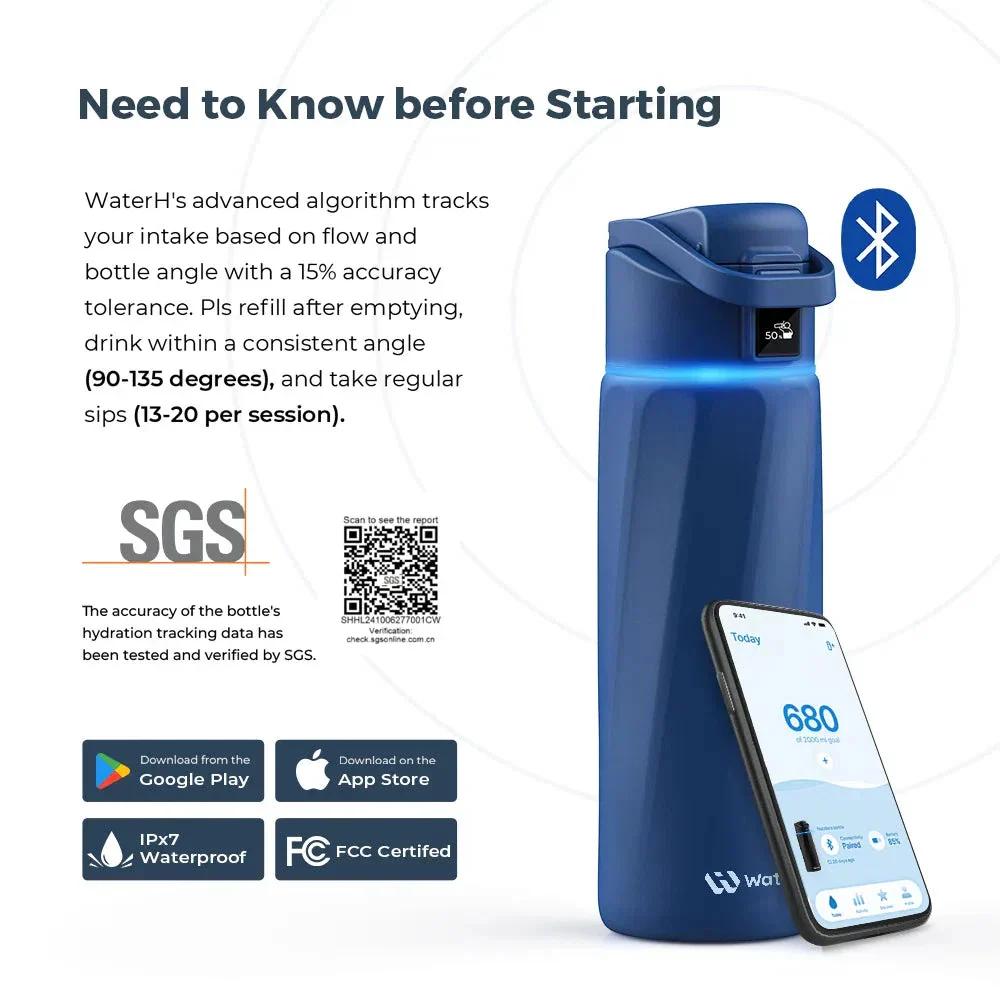 WaterH Boost Smart Water Bottle: 24 oz Hydration Tracker with APP & Insulation - Image 33