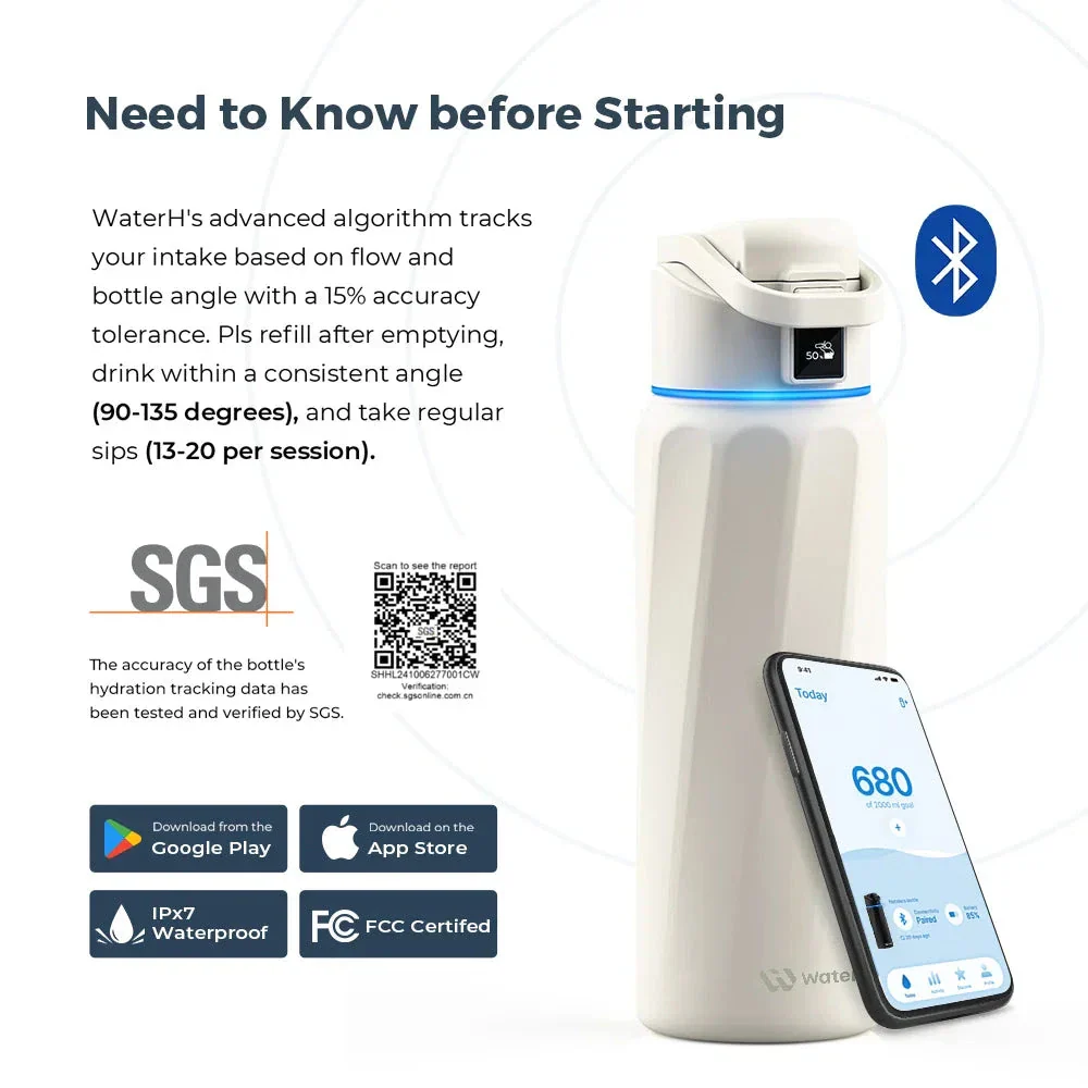 WaterH Boost Smart Water Bottle: 24 oz Hydration Tracker with APP & Insulation - Image 5